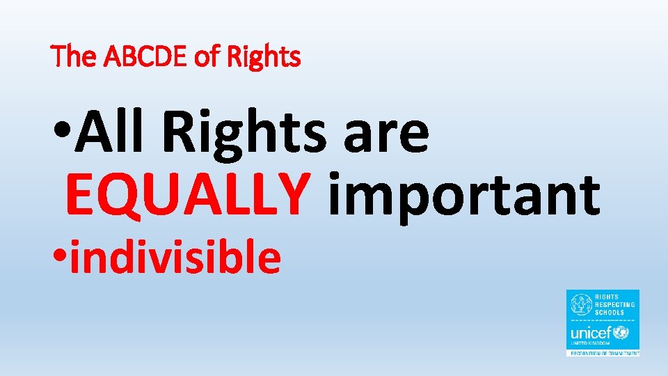 The ABCDE of Rights • All Rights are EQUALLY important • indivisible 