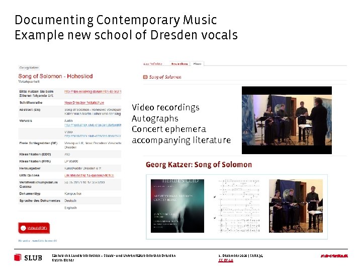 Documenting Contemporary Music Example new school of Dresden vocals Video recordings Autographs Concert ephemera