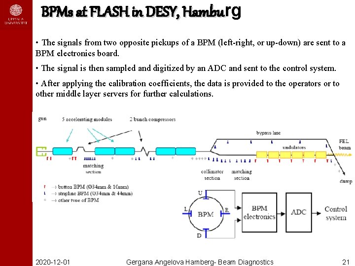 BPMs at FLASH in DESY, Hamburg Hambu • The signals from two opposite pickups
