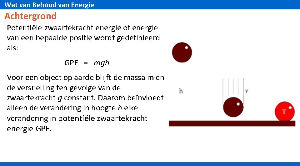 Wet van Behoud van Energie Achtergrond Potentiële zwaartekracht energie of energie van een bepaalde