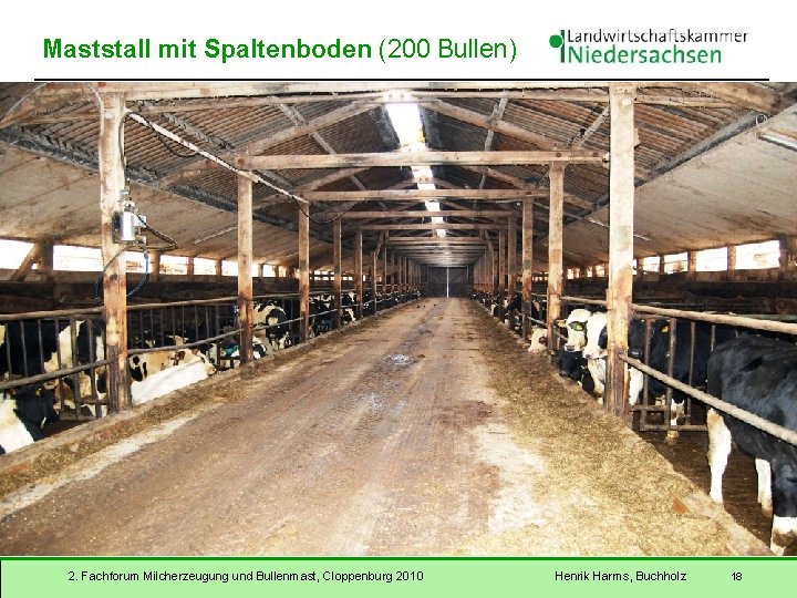 Maststall mit Spaltenboden (200 Bullen) 2. Fachforum Milcherzeugung und Bullenmast, Cloppenburg 2010 Henrik Harms,