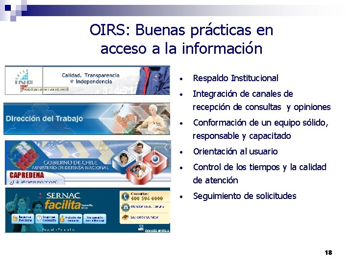 OIRS: Buenas prácticas en acceso a la información • Respaldo Institucional • Integración de