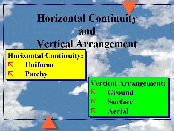 Horizontal Continuity and Vertical Arrangement Horizontal Continuity: ã Uniform ã Patchy Vertical Arrangement: ã