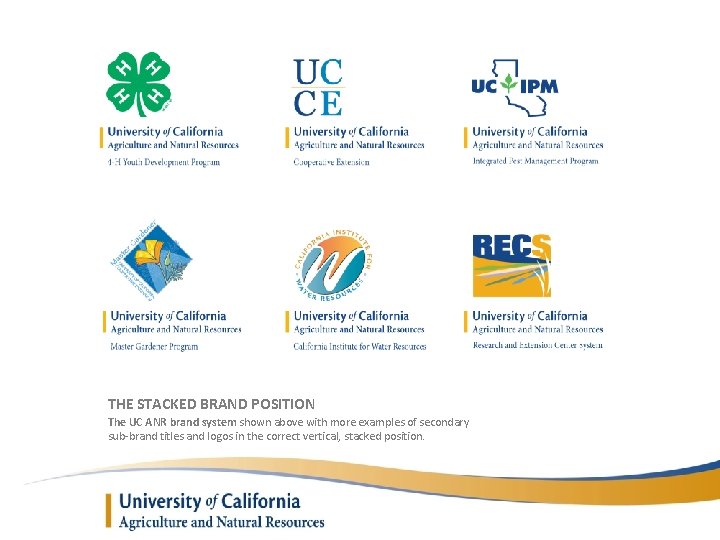 THE STACKED BRAND POSITION The UC ANR brand system shown above with more examples