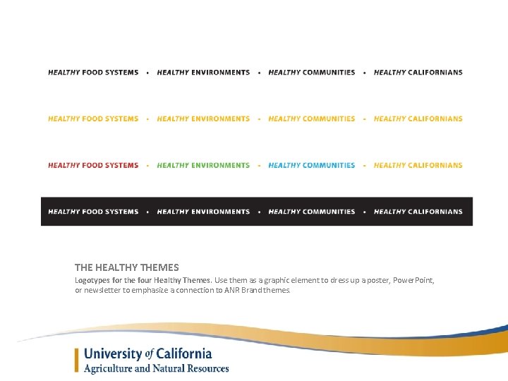 THE HEALTHY THEMES Logotypes for the four Healthy Themes. Use them as a graphic