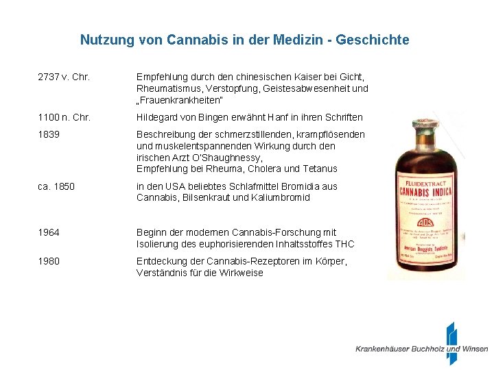 Nutzung von Cannabis in der Medizin - Geschichte 2737 v. Chr. Empfehlung durch den