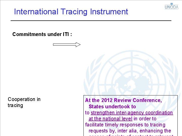 International Tracing Instrument Commitments under ITI : Cooperation in tracing At the 2012 Review