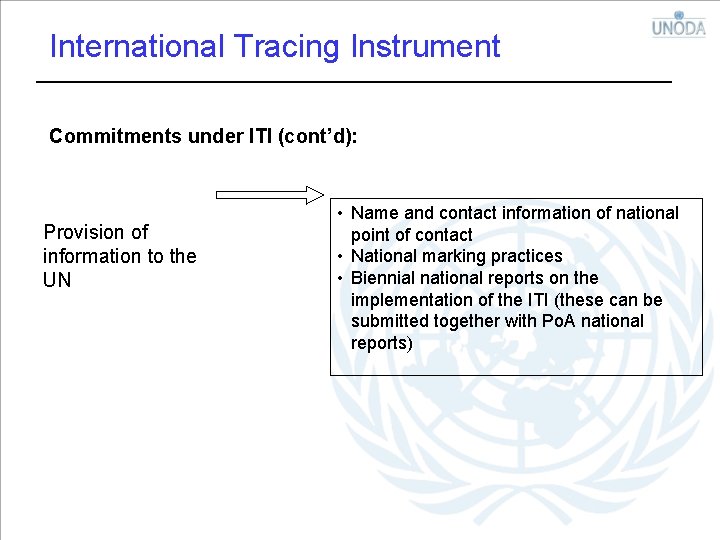 International Tracing Instrument Commitments under ITI (cont’d): Provision of information to the UN •