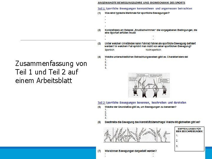 Zusammenfassung von Teil 1 und Teil 2 auf einem Arbeitsblatt 