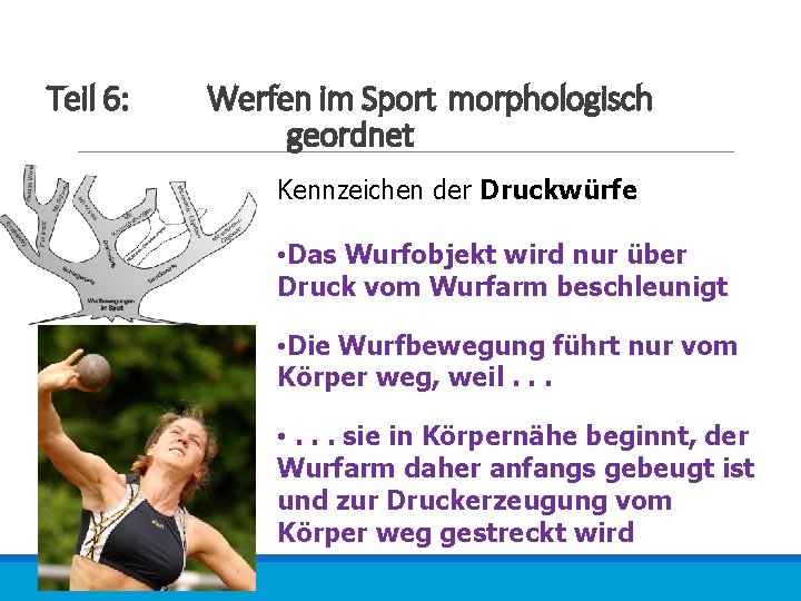 Teil 6: Werfen im Sport morphologisch geordnet Kennzeichen der Druckwürfe • Das Wurfobjekt wird