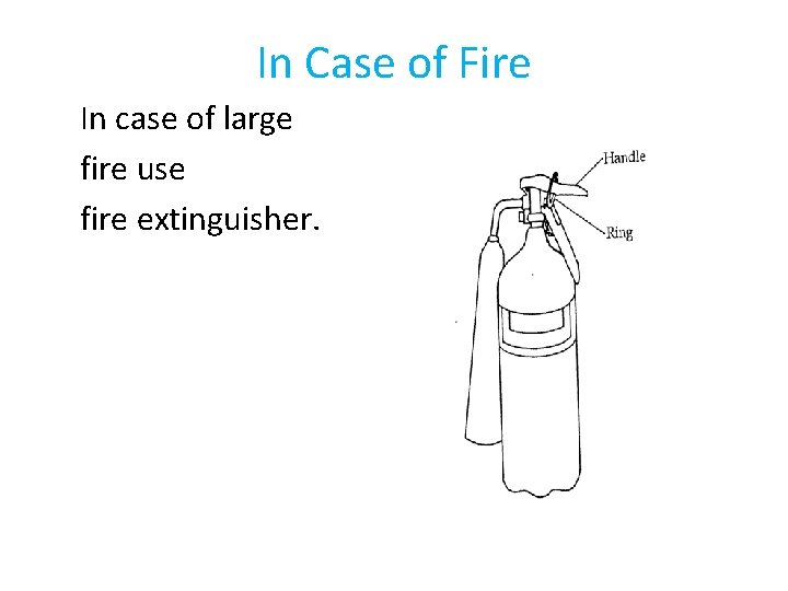 In Case of Fire In case of large fire use fire extinguisher. 