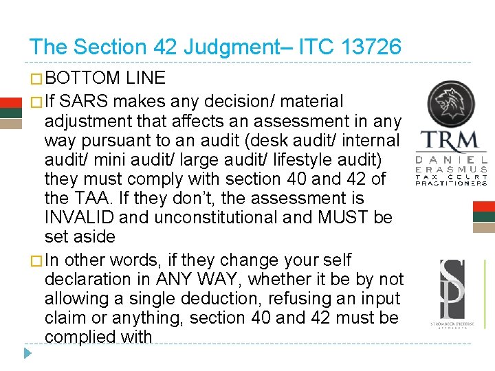 The Section 42 Judgment– ITC 13726 � BOTTOM LINE � If SARS makes any