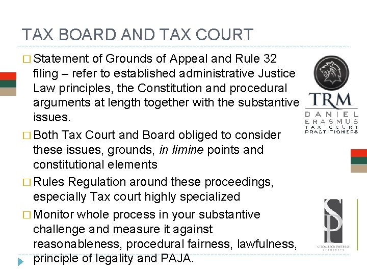 TAX BOARD AND TAX COURT � Statement of Grounds of Appeal and Rule 32 TAX BOARD AND TAX COURT � Statement of Grounds of Appeal and Rule 32