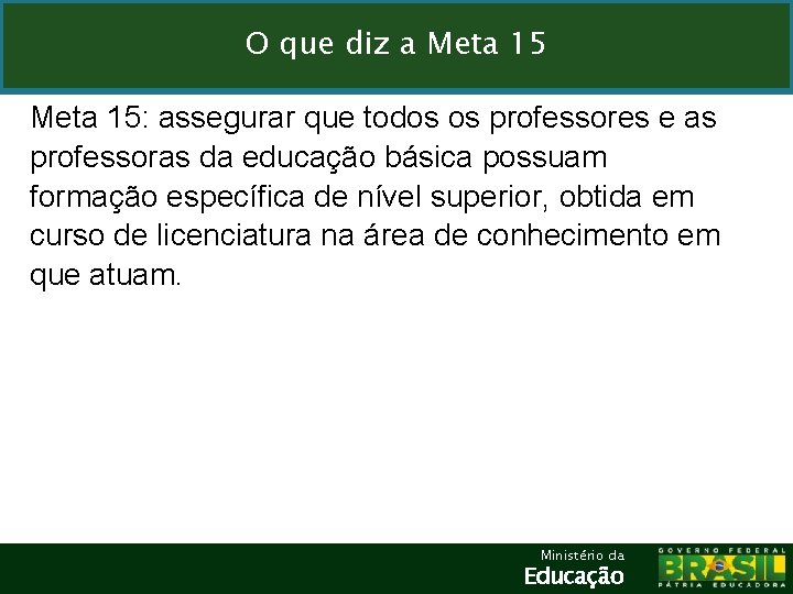 O que diz a Meta 15: assegurar que todos os professores e as professoras