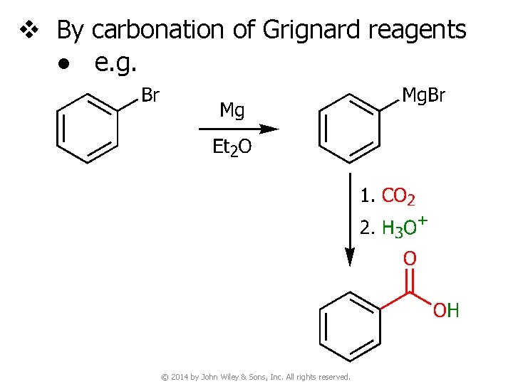 v By carbonation of Grignard reagents ● e. g. © 2014 by John Wiley