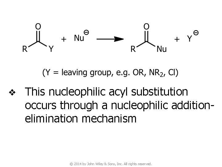 v This nucleophilic acyl substitution occurs through a nucleophilic additionelimination mechanism © 2014 by