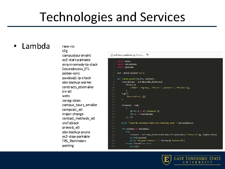 Technologies and Services • Lambda rave-rss c 2 g campustoursmaint ec 2 -start-parkable errors-remedy-to-slack