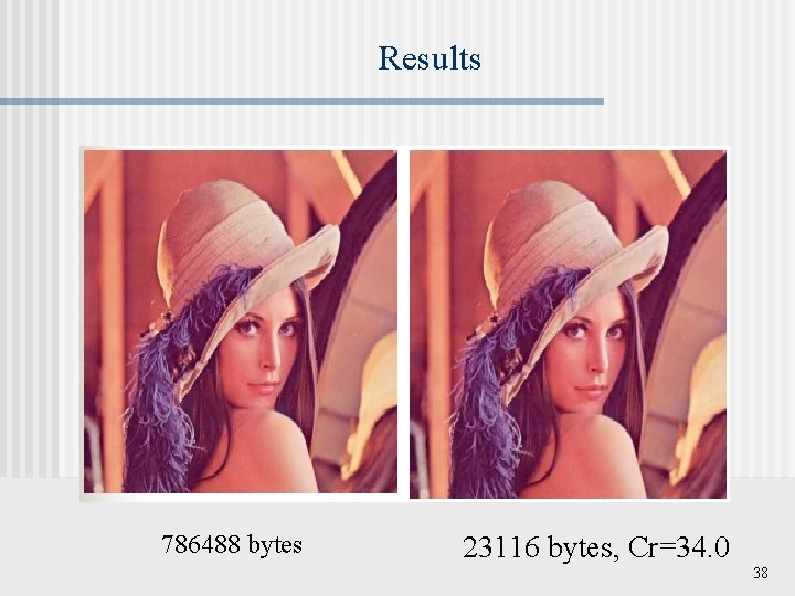 Results 786488 bytes 23116 bytes, Cr=34. 0 38 
