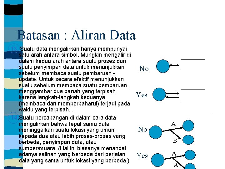 Batasan : Aliran Data 13. Suatu data mengalirkan hanya mempunyai satu arah antara simbol.