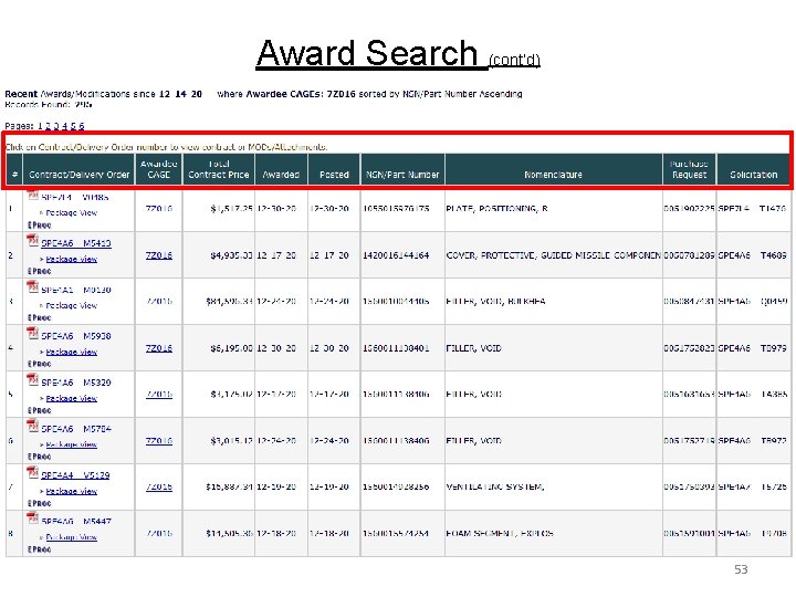 Award Search (cont’d) 53 