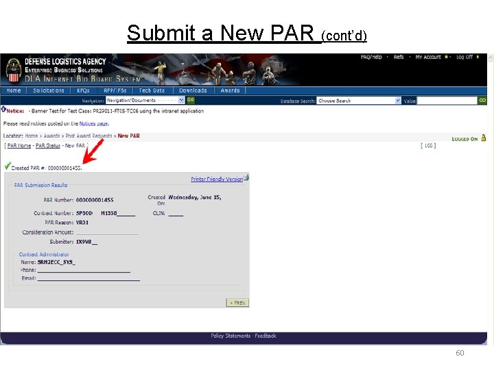 Submit a New PAR (cont’d) 60 