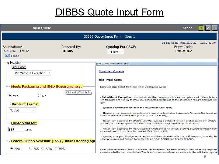 DIBBS Quote Input Form 9 