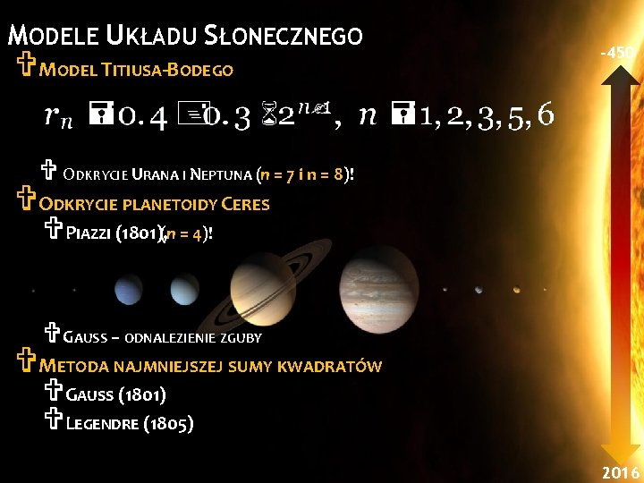MODELE UKŁADU SŁONECZNEGO VMODEL TITIUSA-BODEGO -450 V ODKRYCIE URANA I NEPTUNA (n = 7