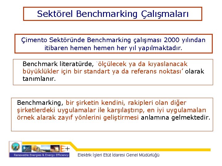 Sektörel Benchmarking Çalışmaları Çimento Sektöründe Benchmarking çalışması 2000 yılından itibaren hemen her yıl yapılmaktadır.