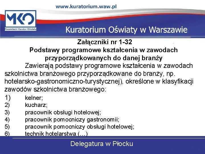 Załączniki nr 1 -32 Podstawy programowe kształcenia w zawodach przyporządkowanych do danej branży Zawierają