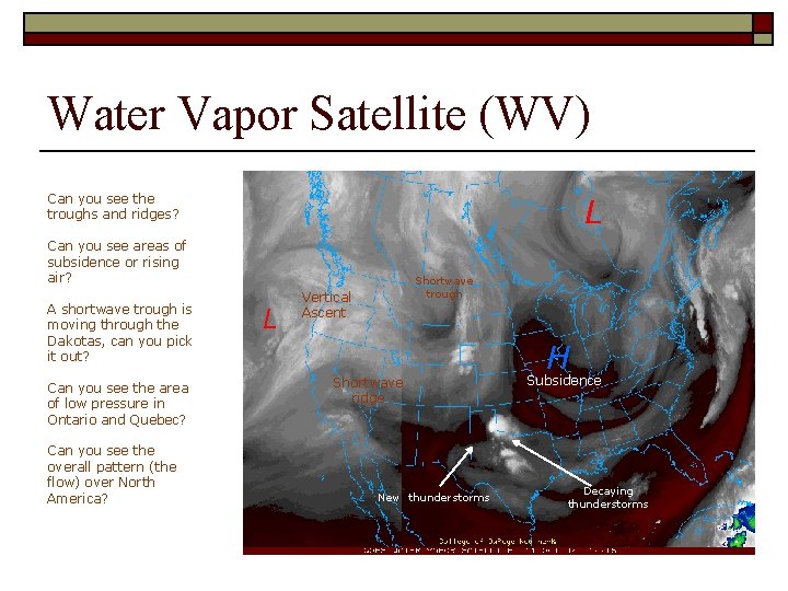 Water Vapor Satellite (WV) Can you see the troughs and ridges? L Can you