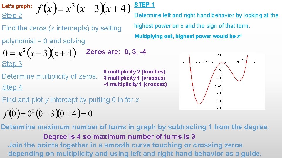 Let’s graph: STEP 1 Step 2 Determine left and right hand behavior by looking