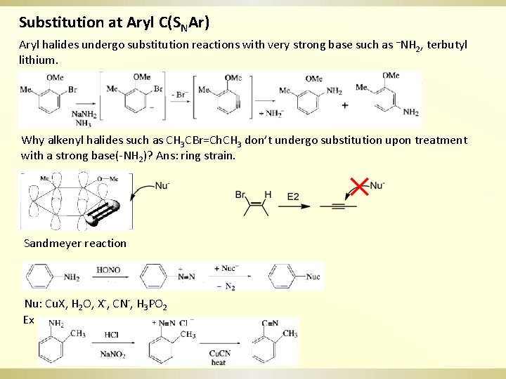 Substitution at Aryl C(SNAr) Aryl halides undergo substitution reactions with very strong base such