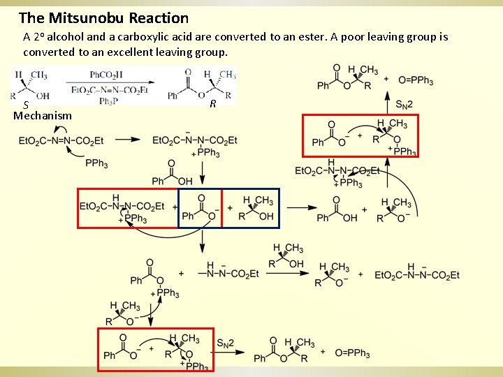 The Mitsunobu Reaction A 2 o alcohol and a carboxylic acid are converted to