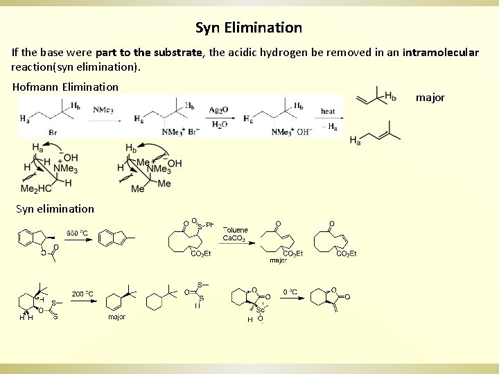 Syn Elimination If the base were part to the substrate, the acidic hydrogen be