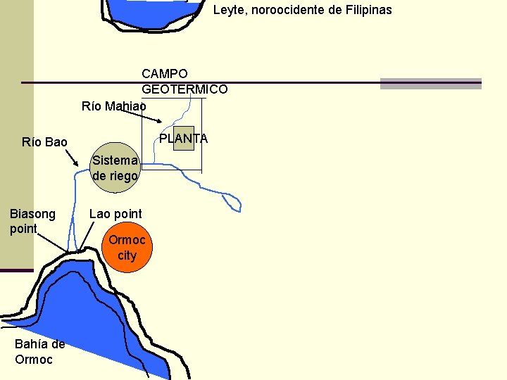 Leyte, noroocidente de Filipinas CAMPO GEOTERMICO Río Mahiao PLANTA Río Bao Sistema de riego