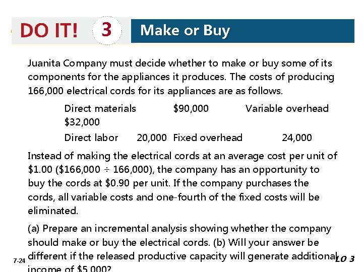 3 Make or Buy Juanita Company must decide whether to make or buy some