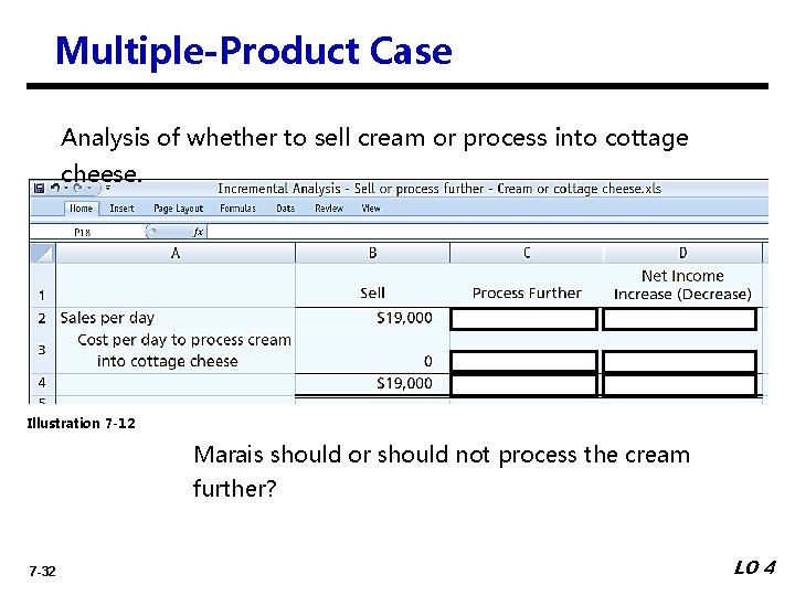 Multiple-Product Case Analysis of whether to sell cream or process into cottage cheese. Illustration