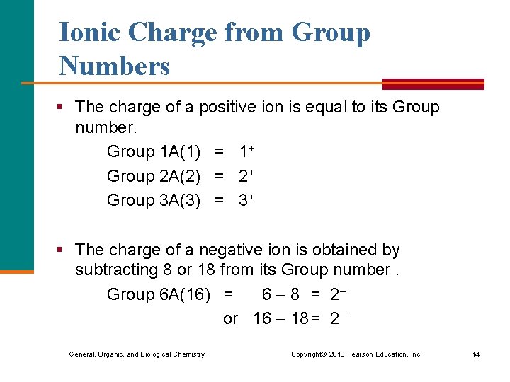 Ionic Charge from Group Numbers § The charge of a positive ion is equal