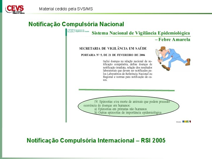 Material cedido pela SVS/MS Notificação Compulsória Nacional Notificação Compulsória Internacional – RSI 2005 