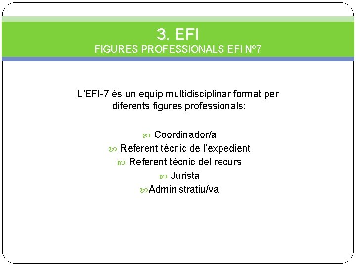 3. EFI FIGURES PROFESSIONALS EFI Nº 7 L’EFI-7 és un equip multidisciplinar format per