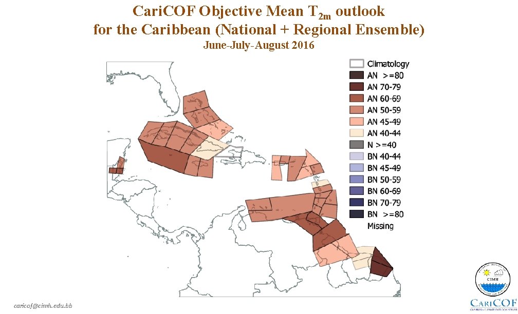 Cari. COF Objective Mean T 2 m outlook for the Caribbean (National + Regional