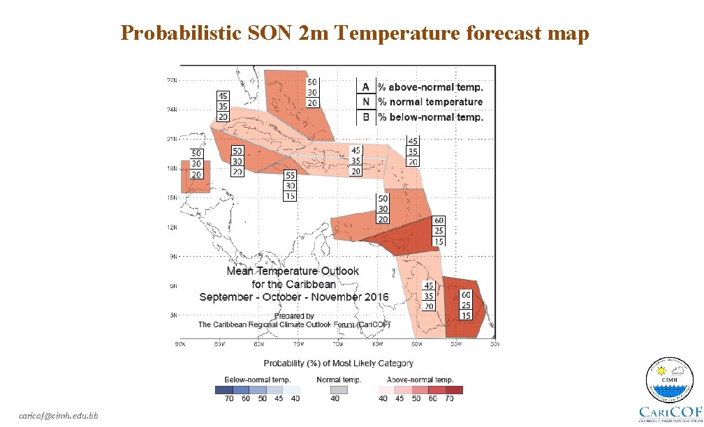 Probabilistic SON 2 m Temperature forecast map caricof@cimh. edu. bb 