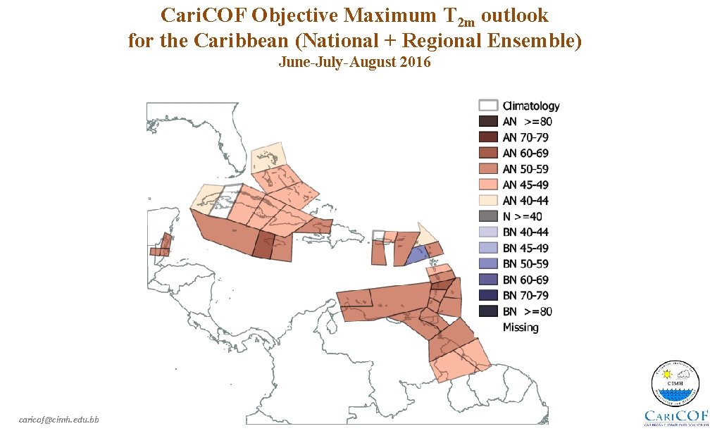 Cari. COF Objective Maximum T 2 m outlook for the Caribbean (National + Regional