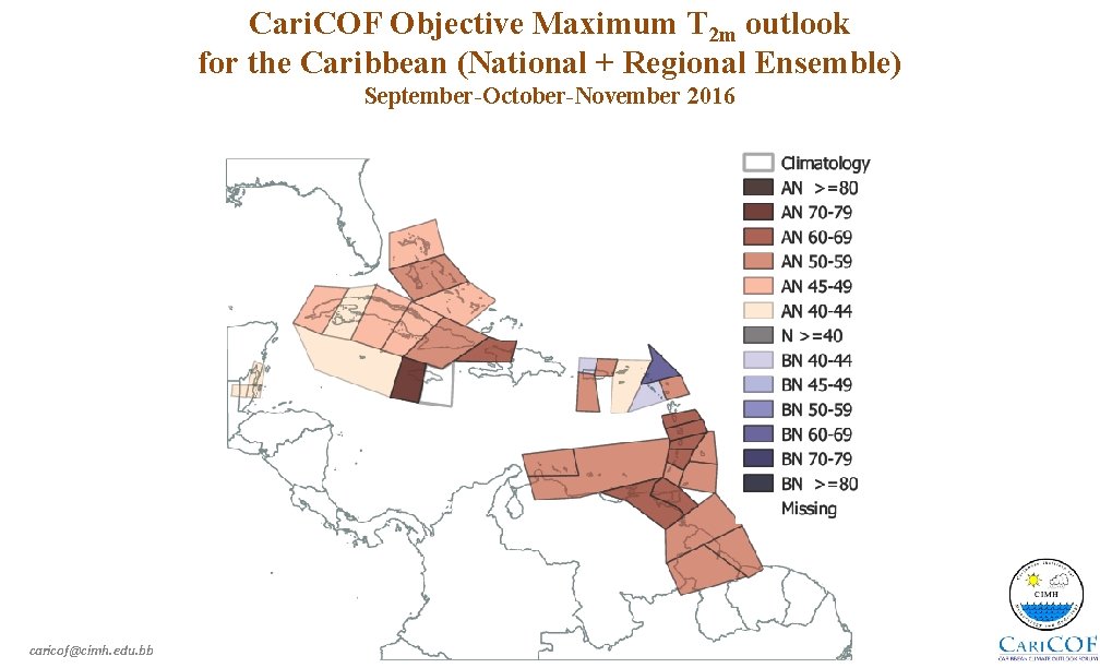 Cari. COF Objective Maximum T 2 m outlook for the Caribbean (National + Regional