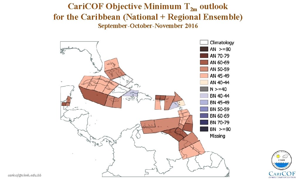 Cari. COF Objective Minimum T 2 m outlook for the Caribbean (National + Regional