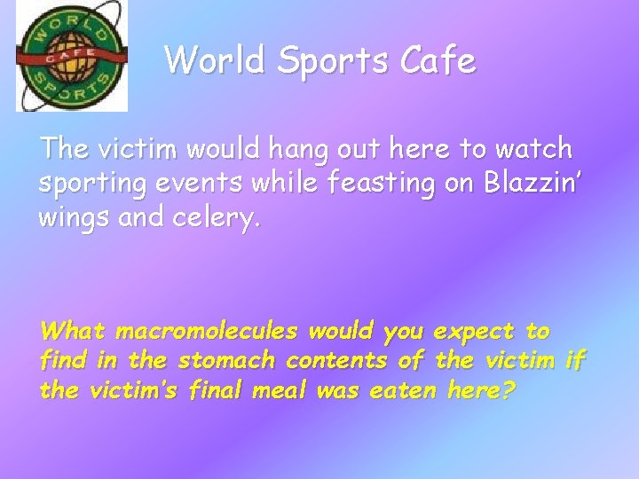 World Sports Cafe The victim would hang out here to watch sporting events while