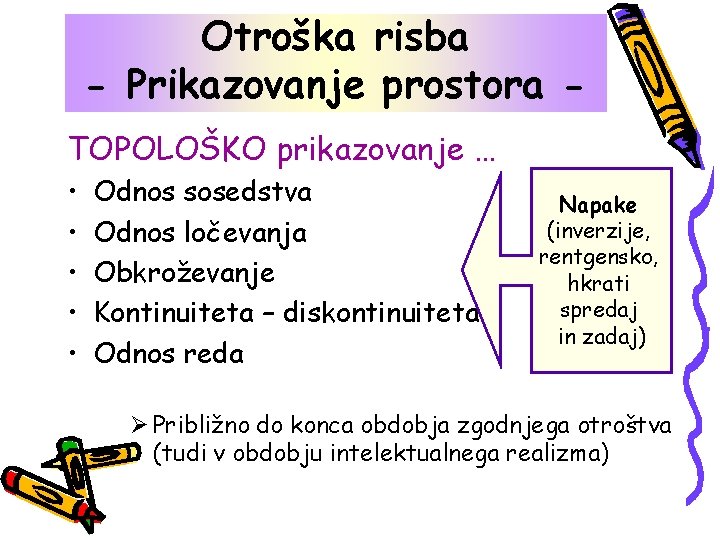 Otroška risba - Prikazovanje prostora TOPOLOŠKO prikazovanje … • • • Odnos sosedstva Odnos