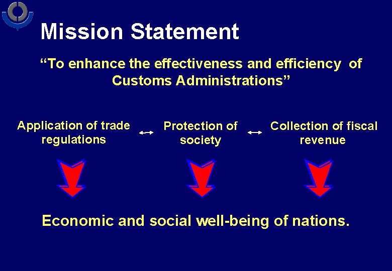 Mission Statement “To enhance the effectiveness and efficiency of Customs Administrations” Application of trade
