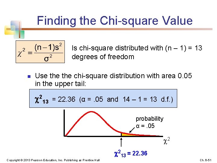 Finding the Chi-square Value Is chi-square distributed with (n – 1) = 13 degrees