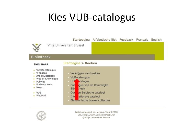 Kies VUB-catalogus 